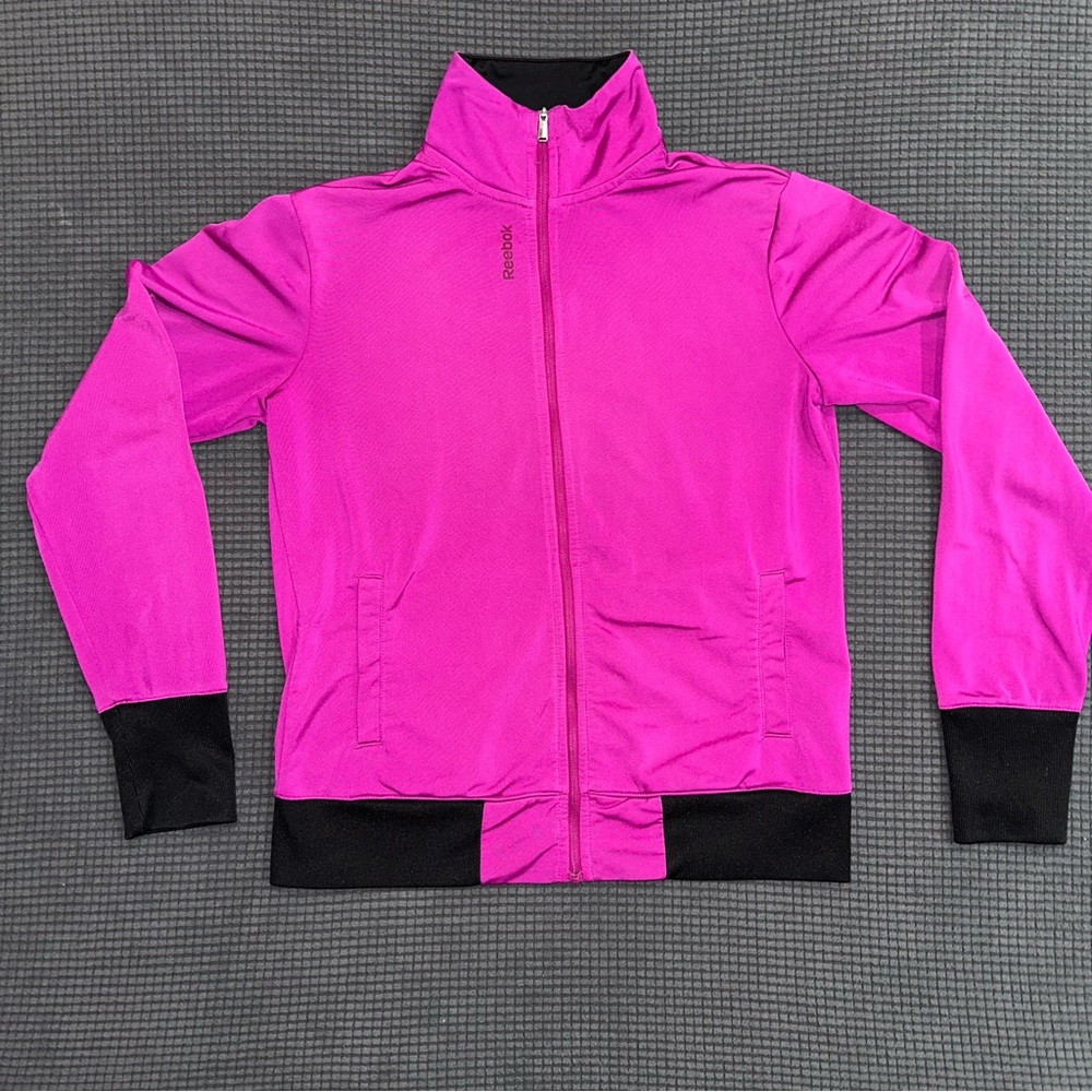 Reebok Magenta Women’s Full Zip Athletic Jacket. Magenta Pink and black. Size M
